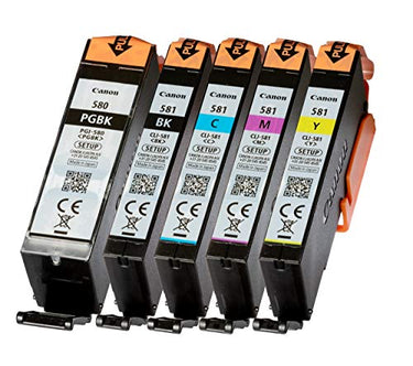 Canon PGI 580 CLI 581 Setup Original Tintenpatronen für Pixma TR 7500, TR 8500, TS 6250, TS 9550 TS 9100 ohne Blisterverpackung, fotoschwarz, cyan, magenta, gelb, textschwarz, Standard im Sale